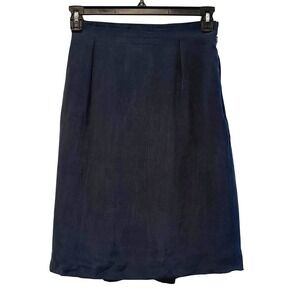 Jones New York Womens VTG Silk Skirt Elastic‎ Waist Lined Knee Length Navy Blue